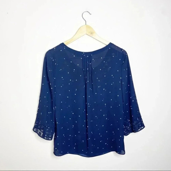 Anthropologie Maeve Star Print Laser Cut Blouse Navy White Women's Size 2 - Picture 7 of 9